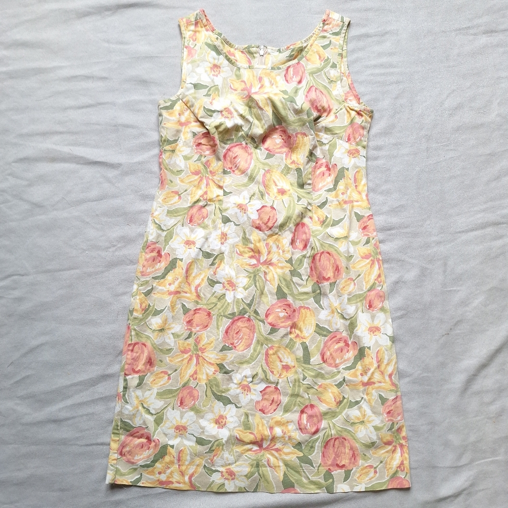 Laura Ashley Green Floral Tulip Sleeveless Tank Dress Vintage 90s, Size 14